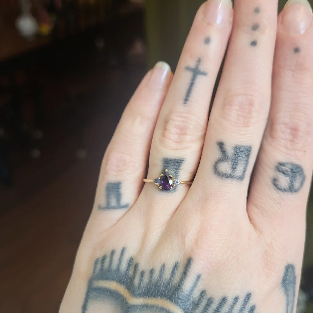 Liesel Love Pear Amethyst and Tanzanite 10k Gold Ring Size 5 - Picture 4 of 8